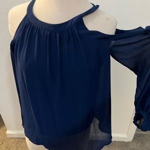 blue cold shoulder top